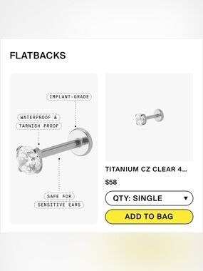 Titanium Clear CZ Flatback Labret Stud